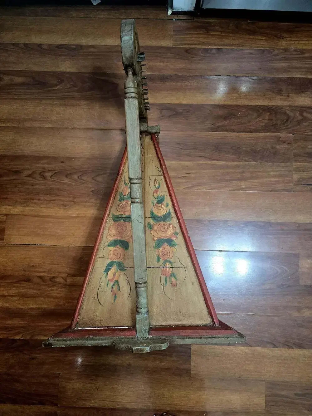 Antique 19thC Folk Art Table Harp Painted Lap Harp Zither Celtic Parlor Instrume